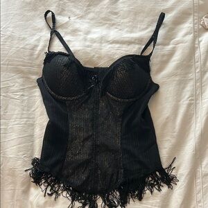 Chic Black Corset Top with Fringe